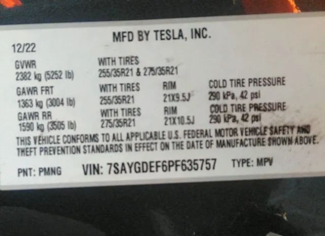 Photo 8 VIN: 7SAYGDEF6PF635757 - TESLA MODEL Y 