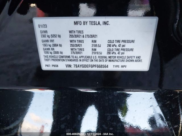 Photo 8 VIN: 7SAYGDEF6PF668564 - TESLA MODEL Y 