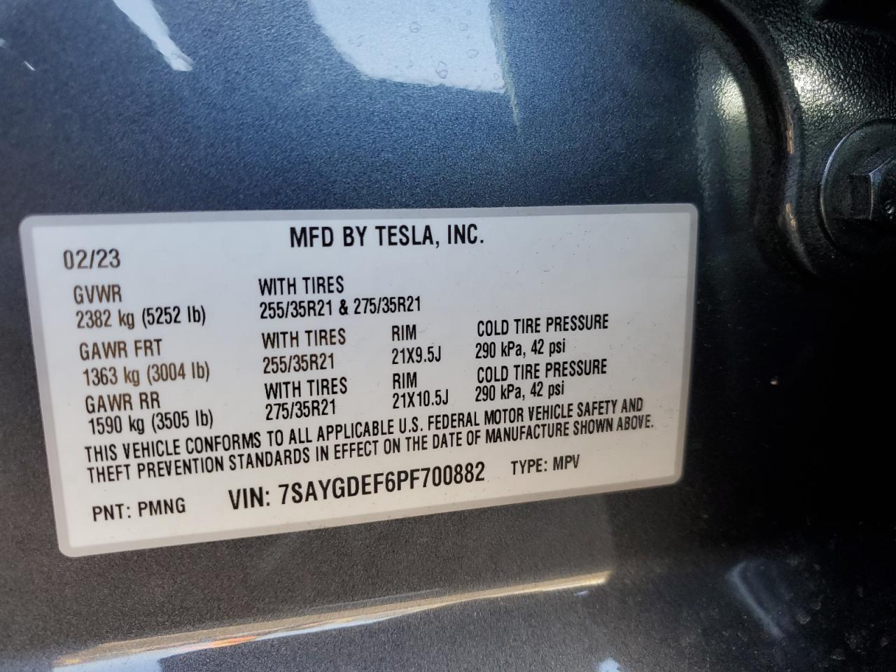 Photo 11 VIN: 7SAYGDEF6PF700882 - TESLA MODEL Y 