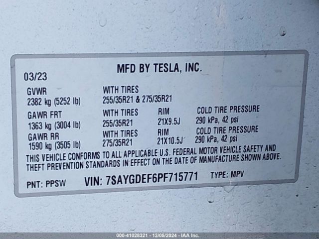 Photo 8 VIN: 7SAYGDEF6PF715771 - TESLA MODEL Y 