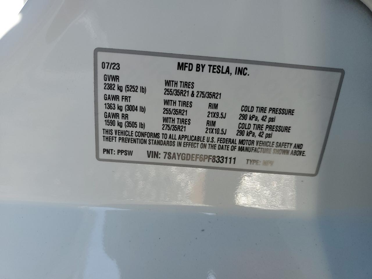 Photo 12 VIN: 7SAYGDEF6PF833111 - TESLA MODEL Y 