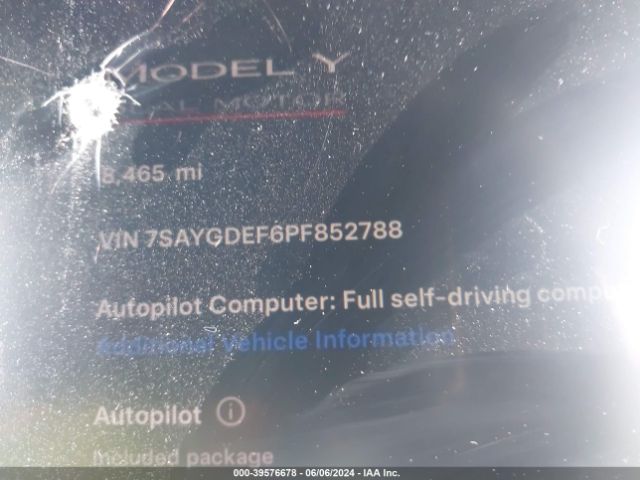 Photo 6 VIN: 7SAYGDEF6PF852788 - TESLA MODEL Y 