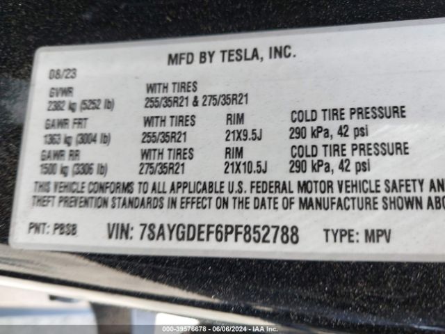 Photo 8 VIN: 7SAYGDEF6PF852788 - TESLA MODEL Y 