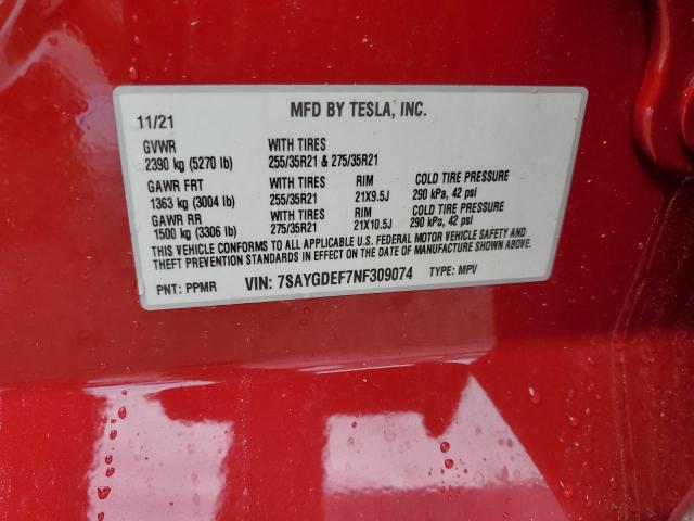 Photo 11 VIN: 7SAYGDEF7NF309074 - TESLA MODEL Y 