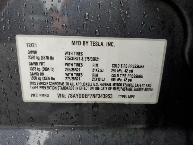 Photo 12 VIN: 7SAYGDEF7NF343953 - TESLA MODEL Y 