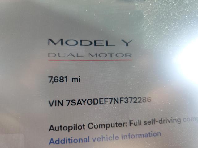 Photo 7 VIN: 7SAYGDEF7NF372286 - TESLA MODEL Y 