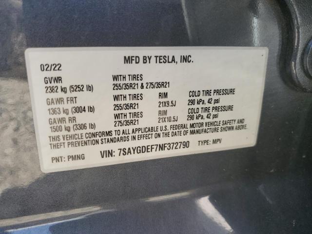 Photo 11 VIN: 7SAYGDEF7NF372790 - TESLA MODEL Y 