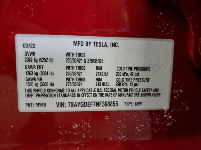 Photo 12 VIN: 7SAYGDEF7NF398855 - TESLA MODEL Y 