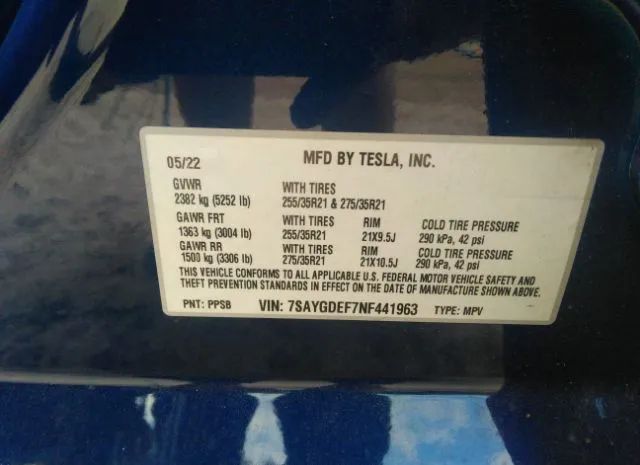 Photo 8 VIN: 7SAYGDEF7NF441963 - TESLA MODEL Y 