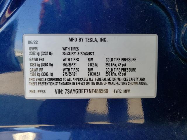 Photo 11 VIN: 7SAYGDEF7NF488569 - TESLA MODEL Y 