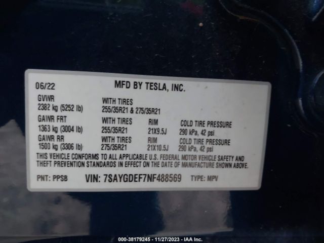 Photo 8 VIN: 7SAYGDEF7NF488569 - TESLA MODEL Y 