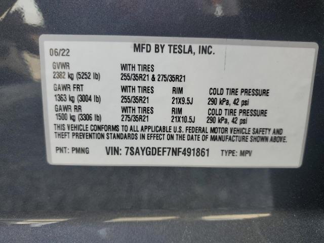 Photo 11 VIN: 7SAYGDEF7NF491861 - TESLA MODEL Y 