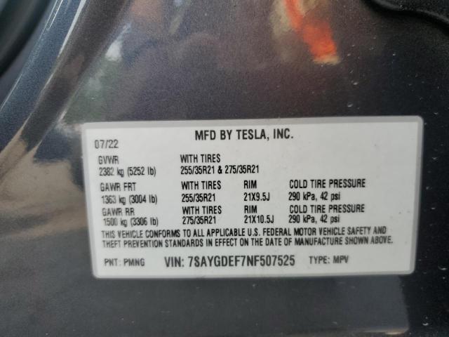 Photo 12 VIN: 7SAYGDEF7NF507525 - TESLA MODEL Y 