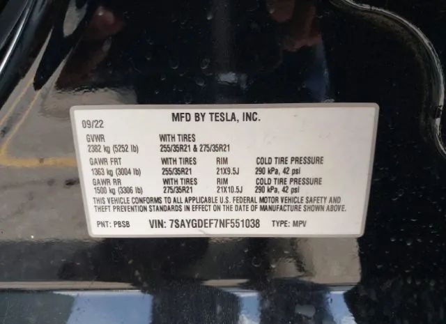 Photo 8 VIN: 7SAYGDEF7NF551038 - TESLA MODEL Y 