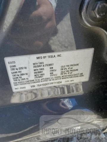 Photo 11 VIN: 7SAYGDEF7PF711034 - TESLA MODEL Y 