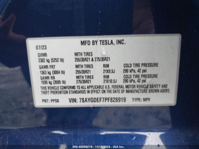 Photo 8 VIN: 7SAYGDEF7PF828919 - TESLA MODEL Y 