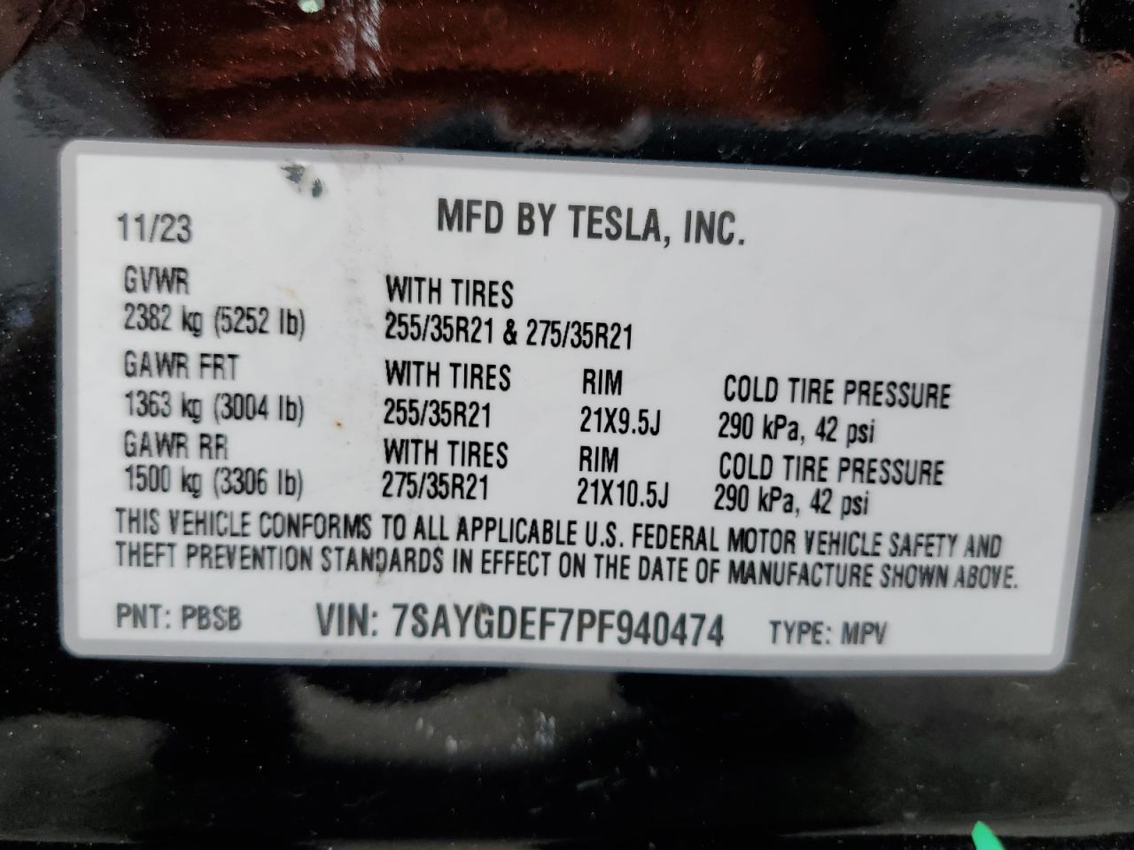 Photo 12 VIN: 7SAYGDEF7PF940474 - TESLA MODEL Y 