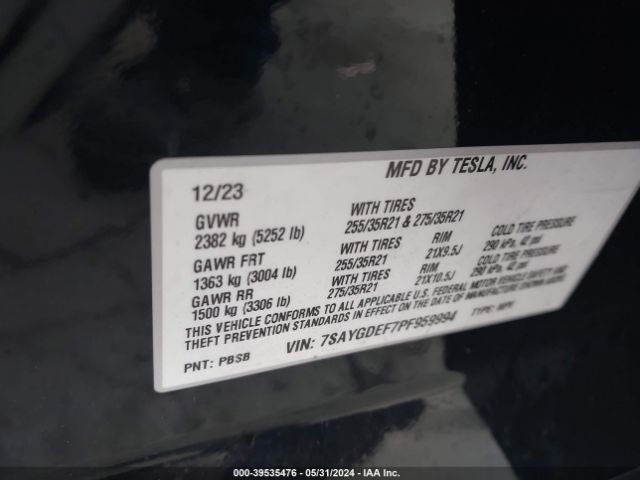 Photo 8 VIN: 7SAYGDEF7PF959994 - TESLA MODEL Y 