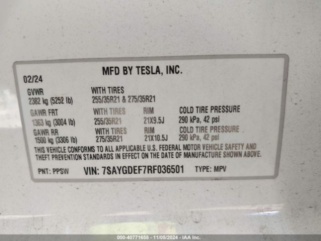 Photo 8 VIN: 7SAYGDEF7RF036501 - TESLA MODEL Y 