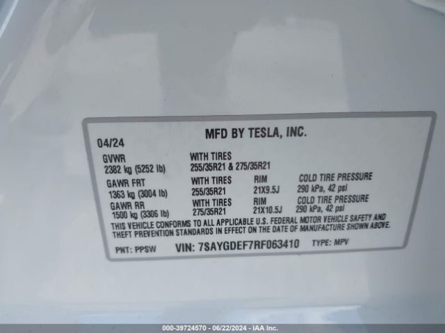 Photo 8 VIN: 7SAYGDEF7RF063410 - TESLA MODEL Y 