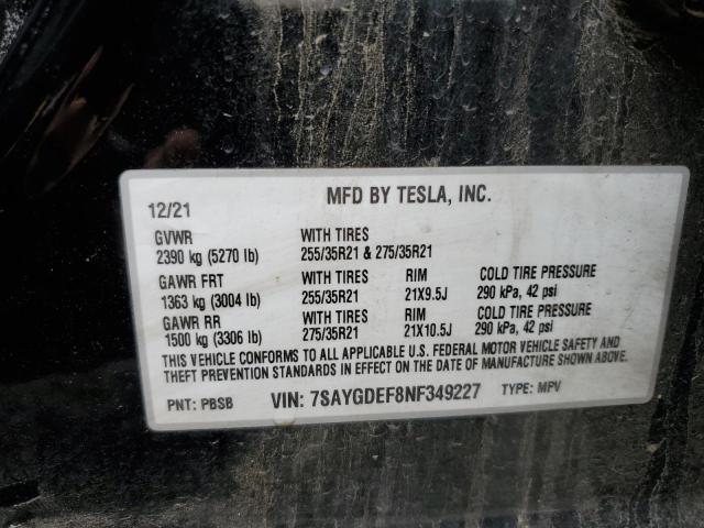 Photo 13 VIN: 7SAYGDEF8NF349227 - TESLA MODEL Y 