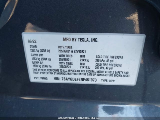 Photo 8 VIN: 7SAYGDEF8NF461073 - TESLA MODEL Y 