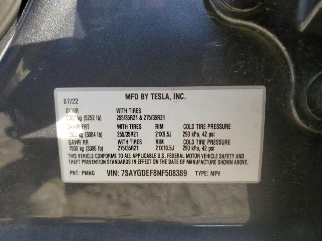 Photo 12 VIN: 7SAYGDEF8NF508389 - TESLA MODEL Y 