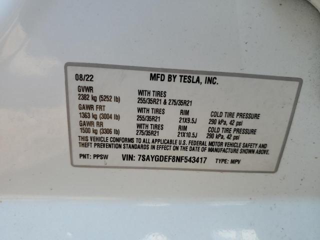 Photo 11 VIN: 7SAYGDEF8NF543417 - TESLA MODEL Y 