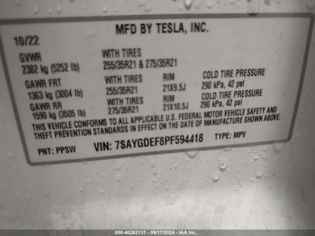 Photo 8 VIN: 7SAYGDEF8PF594418 - TESLA MODEL Y 