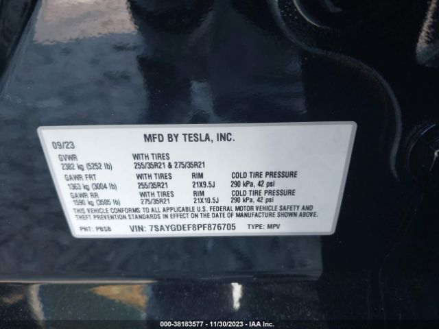 Photo 8 VIN: 7SAYGDEF8PF876705 - TESLA MODEL Y 