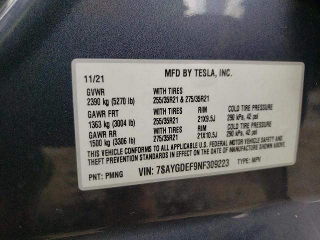 Photo 12 VIN: 7SAYGDEF9NF309223 - TESLA MODEL Y 