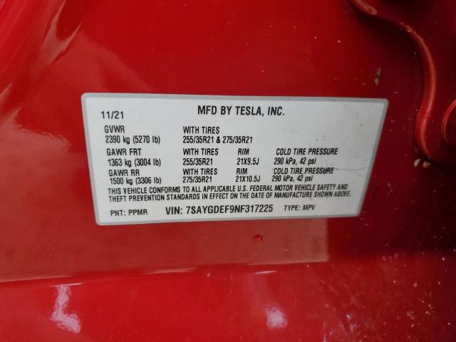 Photo 12 VIN: 7SAYGDEF9NF317225 - TESLA MODEL Y 