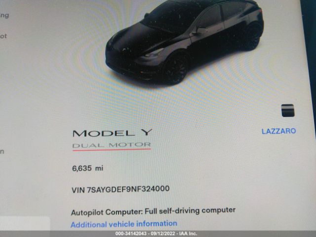 Photo 6 VIN: 7SAYGDEF9NF324000 - TESLA MODEL Y 