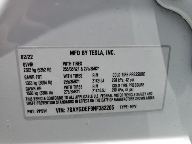 Photo 12 VIN: 7SAYGDEF9NF382205 - TESLA MODEL Y 