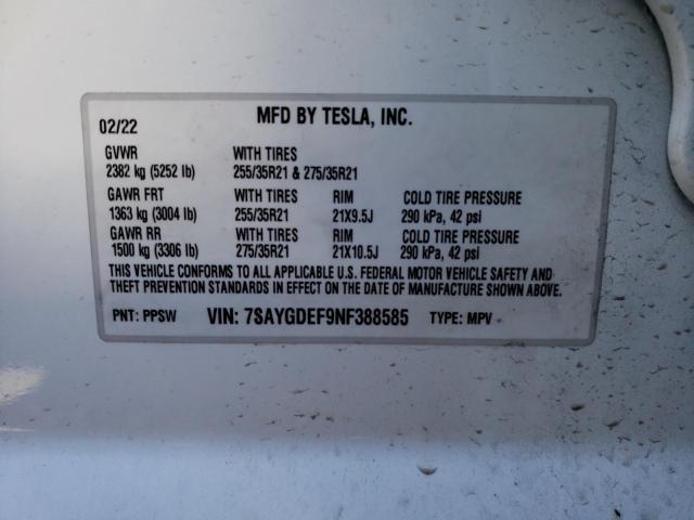 Photo 11 VIN: 7SAYGDEF9NF388585 - TESLA MODEL Y 