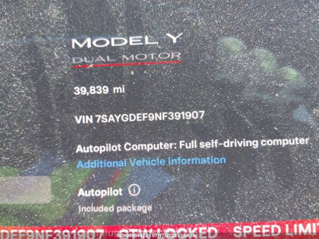 Photo 6 VIN: 7SAYGDEF9NF391907 - TESLA MODEL Y 