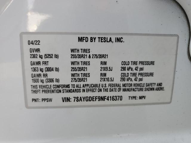 Photo 12 VIN: 7SAYGDEF9NF416370 - TESLA MODEL Y 