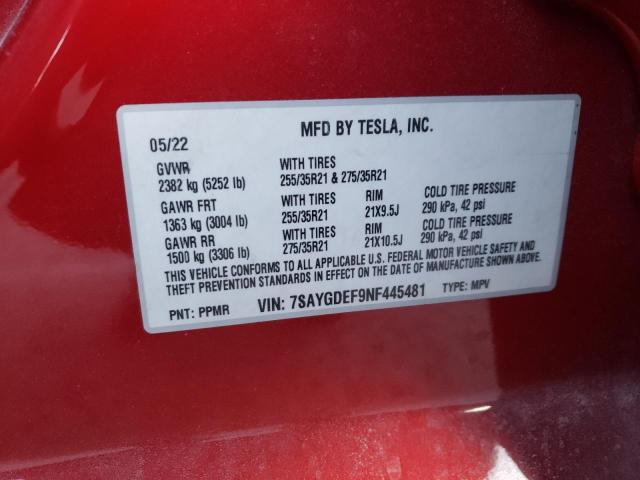 Photo 11 VIN: 7SAYGDEF9NF445481 - TESLA MODEL Y 