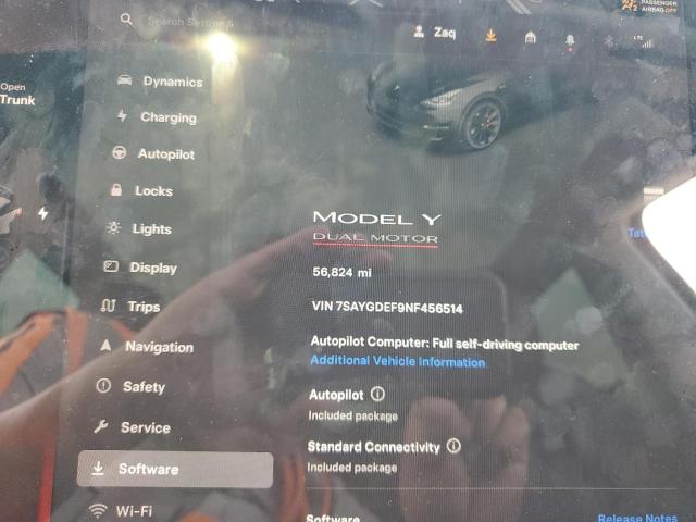 Photo 8 VIN: 7SAYGDEF9NF456514 - TESLA MODEL Y 