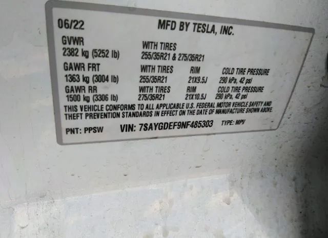 Photo 8 VIN: 7SAYGDEF9NF485303 - TESLA MODEL Y 