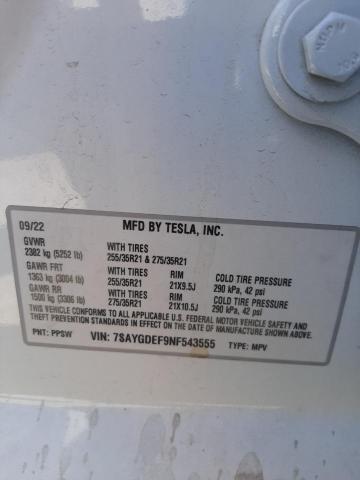 Photo 12 VIN: 7SAYGDEF9NF543555 - TESLA MODEL Y 