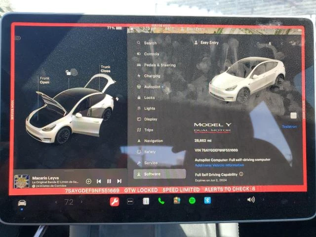 Photo 8 VIN: 7SAYGDEF9NF551669 - TESLA MODEL Y 