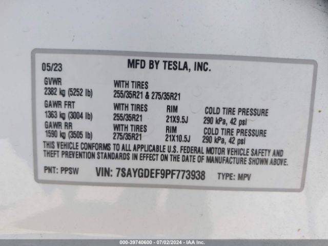 Photo 8 VIN: 7SAYGDEF9PF773938 - TESLA MODEL Y 