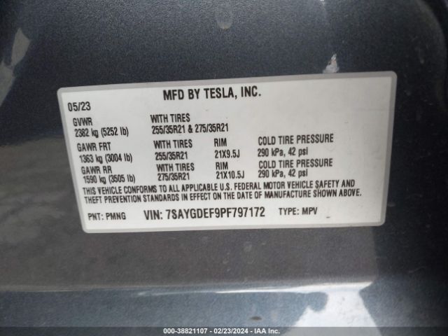 Photo 8 VIN: 7SAYGDEF9PF797172 - TESLA MODEL Y 