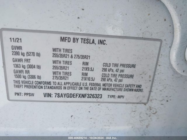 Photo 8 VIN: 7SAYGDEFXNF326323 - TESLA MODEL Y 