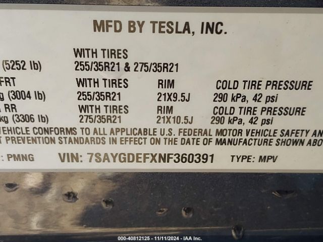 Photo 8 VIN: 7SAYGDEFXNF360391 - TESLA MODEL Y 