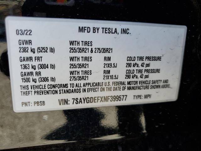 Photo 11 VIN: 7SAYGDEFXNF399577 - TESLA MODEL Y 