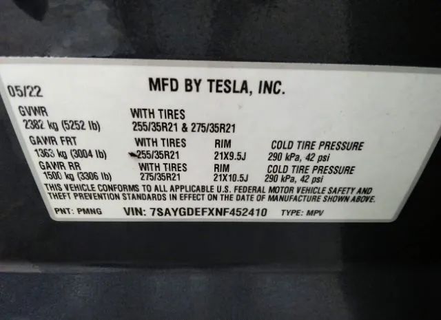 Photo 8 VIN: 7SAYGDEFXNF452410 - TESLA MODEL Y 