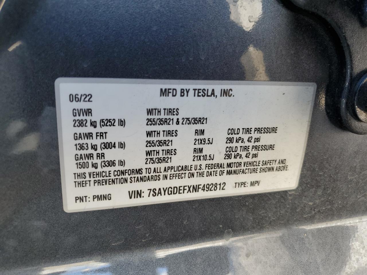 Photo 11 VIN: 7SAYGDEFXNF492812 - TESLA MODEL Y 