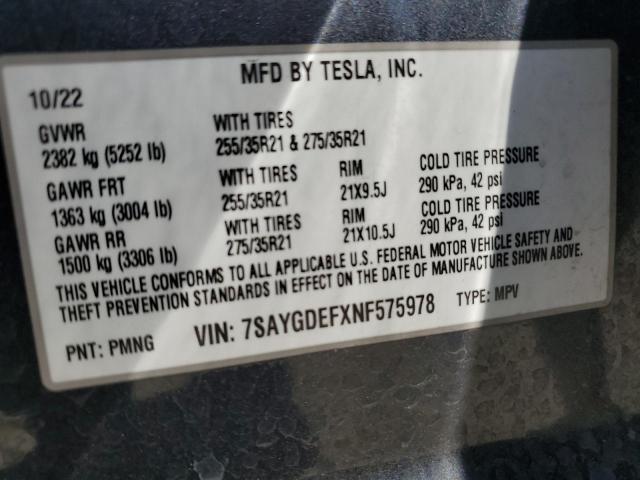 Photo 13 VIN: 7SAYGDEFXNF575978 - TESLA MODEL Y 